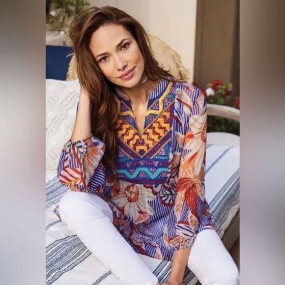 Soft Surroundings Tory Tunic Floral Embroidered Sheer Long Sleeve Sz 2X - Picture 7 of 13